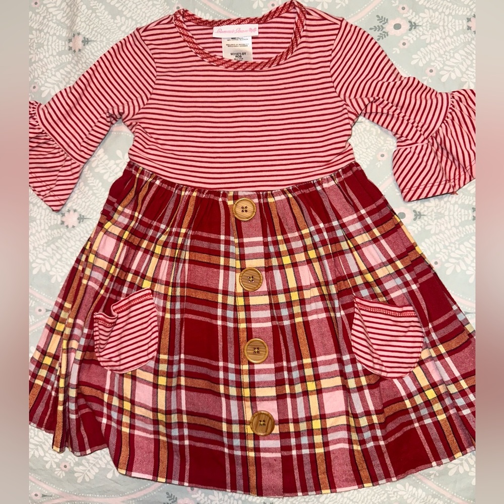 Bonnie Jean Red and Pink Striped Plaid Dress